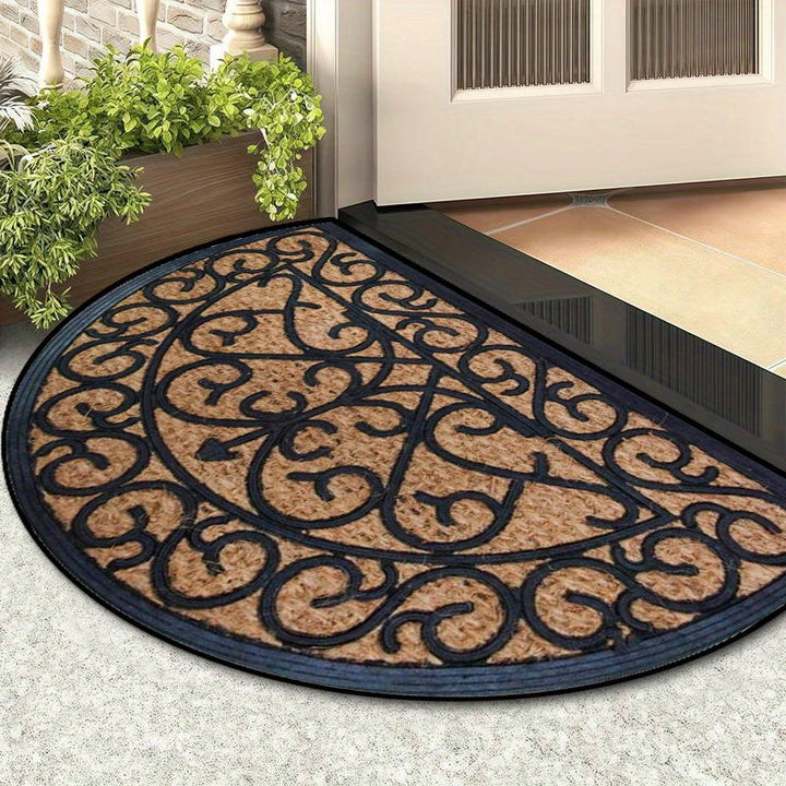 1 pieza, felpudo semicircular a rayas negras con base antideslizante de peluche, lavable a máquina, alfombra de poliéster para cocina, comedor, pasillo, baño o dormitorio, decoración del hogar, uso todo el año