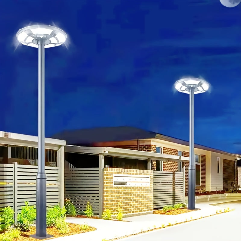 Lámpara solar redonda tipo UFO con sensor de movimiento, control remoto, acabado pulido para villas, comunidades y plazas, lámpara de jardín