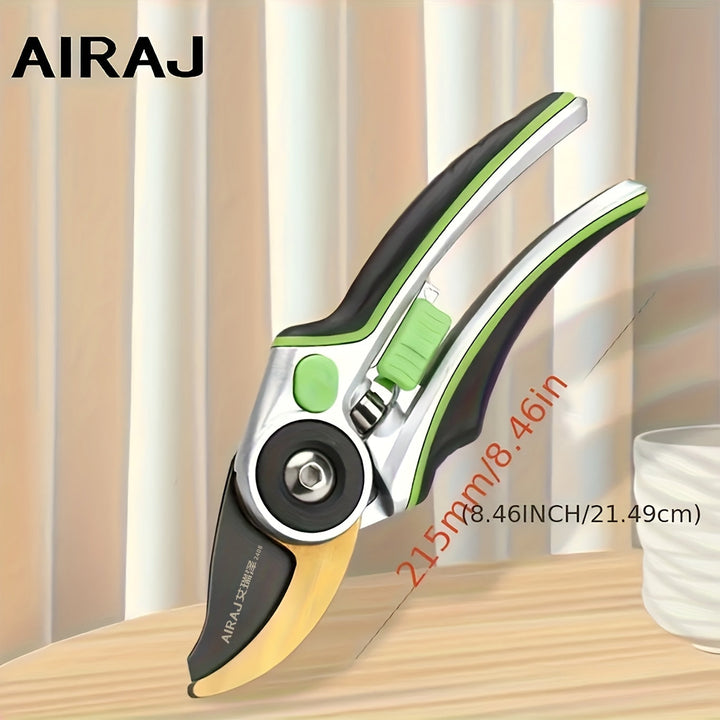 Tijeras de poda ergonómicas de acero inoxidable AIRAJ, tijeras de jardín multifuncionales con mango antideslizante, cortadora de ramas duradera para jardinería y cuidado de césped, ambidiestra, hoja de acero de alta carbonatación, no necesita electricida