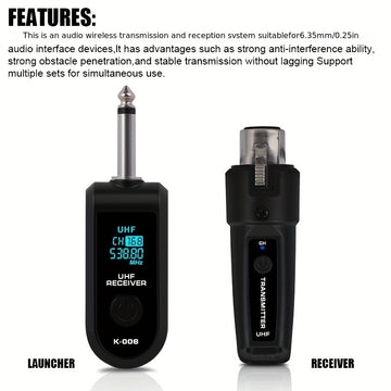 Sistema de Transceptor sin varillas NXG - Compatible con XLR, Comunicación Bidireccional, Recargable USB-C, Alcance Largo hasta 30m/100ft, para Estudio en Casa, Karaoke en Vivo, Podcasts, Conciertos - Compatible con Micrófonos Condensador/Dinámicos (Opci