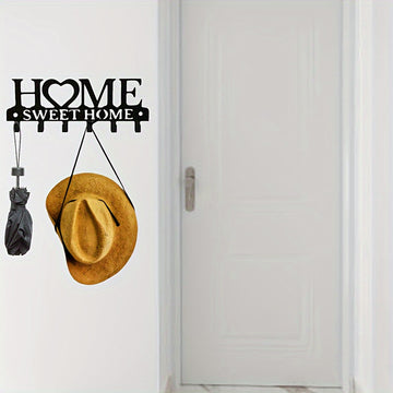 1pc Soporte de llaves de metal, decoración de pared "Hogar dulce hogar", perchero para abrigo, sombrero, toalla, cocina, baño, puerta, paraguas, impermeable, bolso, fácil instalación, montaje en pared, no necesita energía, decoración festiva para exterio