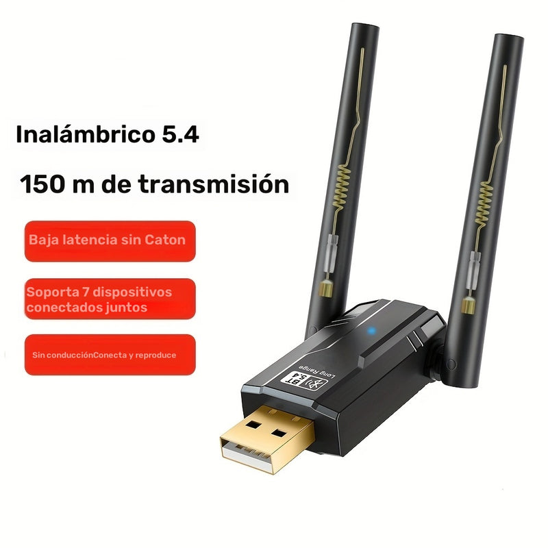 Adaptador inalámbrico 5.4, receptor y transmisor USB, compatible con Windows 8.1/10/11, sin controlador, enchufa y juega. Compatible con versiones 5.3/5.1/5.0/4.0/3.0BT. Ideal para altavoces, auriculares, teclados, ratones, teléfonos móviles, tabletas y