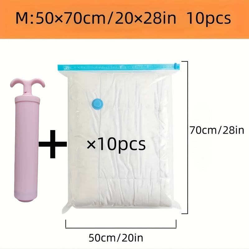 Juego de 11 bolsas de almacenamiento al vacío con bomba manual rosa, especial para guardar ropa de invierno, bolsas plásticas rectangulares multifuncionales con cierre de cremallera, ideales para viajes, campamentos, mudanzas y organización del hogar o c