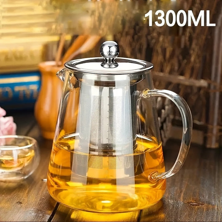 Tetera de vidrio borosilicato grueso premium con infusor de acero inoxidable - Apta para lavavajillas, ideal para preparar té en casa y regalar en festividades, perfecta para Navidad