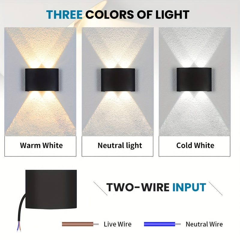 Luminaria de Pared de 4W para Interior con Iluminación Hacia Arriba y Abajo - Lámpara de Pared LED Impermeable IP55 para Exterior, Sconce de Pared Resistente para Sala de Estar, Camino, Entrada, Pasillo, Porche, Balcón, Patio, Jardín, Iluminación Exterio