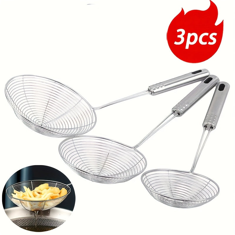 3 Piezas de Espumadera de Acero Inoxidable con Mango, Cuchara Ranurada Multiusos para Freír y Cocinar, Filtro de Aceite para Air Fryer, Accesorio para Fríjidor