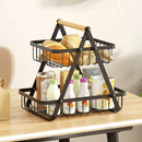 Cesta de frutas de hierro de 3 niveles moderna - Organizador de cocina negro elegante con mango de madera, perfecto para exhibir frutas, verduras y panes, solución de almacenamiento de cocina | Elegante cocina | Cocina duradera