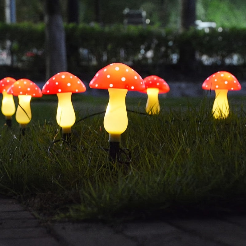 Luces solares de champiñones con puntos rojos y blancos - Decoración para jardín, luces solares para exteriores de plástico resistente con control de encendido/apagado, sin necesidad de pilas, ideales para patios, parques o jardines, diseño divertido, re