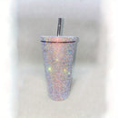 1pc, Vaso Con Tapa Y Pajita Con Incrustaciones Brillantes, Botella De Agua De Acero Inoxidable 304, Tazas De Agua Con Aislamiento Al Vacío De Doble Pared, Bebidas De Verano E Invierno, Accesorios De Viaje, Regalos