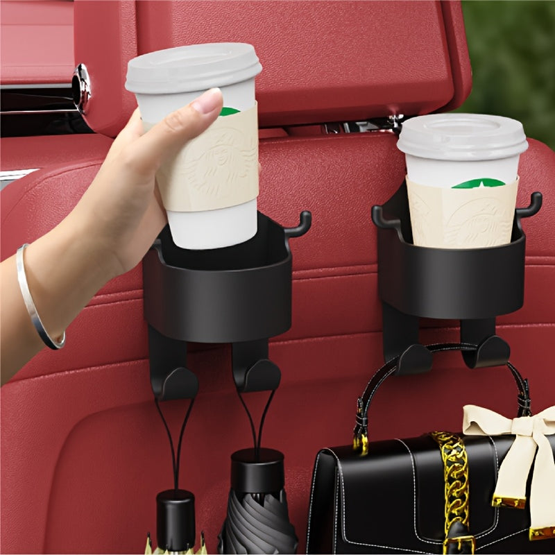 Portavasos para coche con diseño de gancho oculto, almacenamiento multicapa resistente, ahorro de espacio, carga estable sin vibraciones, estética discreta, seguridad al conducir y adaptabilidad a diferentes grosores del asiento