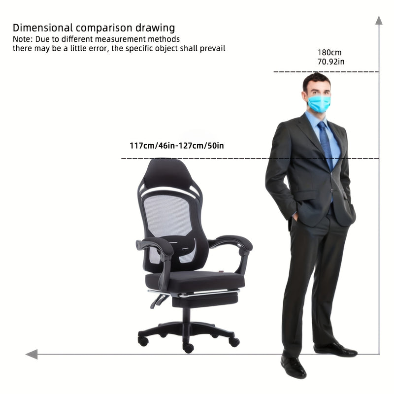 Silla de Juego Ergonómica con Reposapiés - Altura Ajustable, Asiento Giratorio Cómodo para Oficina y Hogar, Ideal para Residencias y E-Deportes