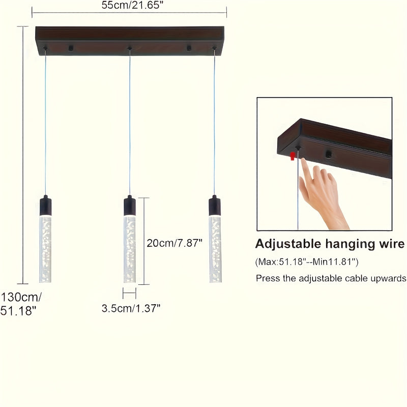 Lámpara colgante LED industrial moderna con tubos de vidrio esmerilado, marco de metal negro, instalación empotrada para cocina, comedor, pasillo u oficina, luz para cocina