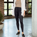 Leggings Efecto Cuero Negro Cremallera Compresión Cintura PL4852