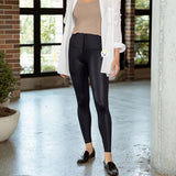 Leggings Efecto Cuero Negro Cremallera Compresión Cintura PL4852