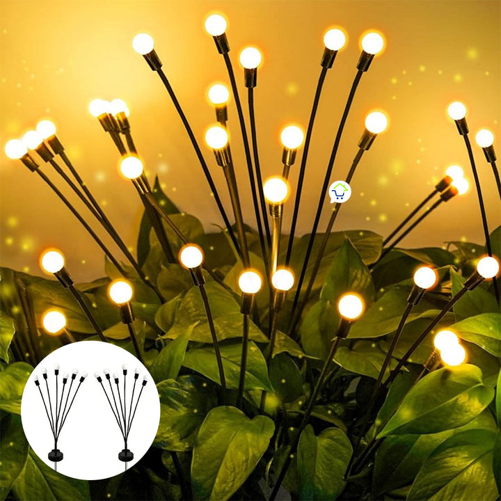 Luces de Hadas Luciérnagas x2 LED Jardín Panel Solar 6 Luces Impermeables C2003