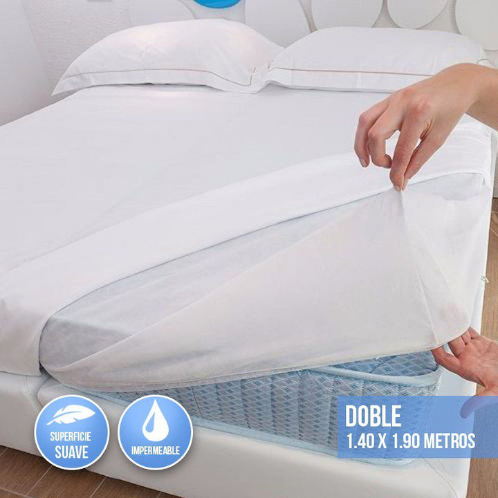 Protector Colchón Doble 1.40 x 1.90 Metros Anti Fluido Sábana Impermeable Antiácaros