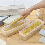 Juego de cuatro contenedores largos para almacenamiento de alimentos, ideales para mantener cebollas verdes, cilantro, jengibre, ajo, fideos y huevos organizados en el refrigerador, perfectos para esenciales de la cocina.