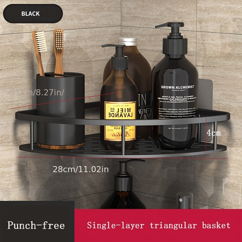 Organizador de aluminio para esquina de ducha, sin taladro, con ventosas y diseño de 2 niveles, ideal para baño, sostiene artículos de tocador y toallas