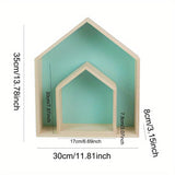 2 Piezas de Estantes de Pared con Forma de Casa para Decoración del Hogar en Verde para Sala de Juegos