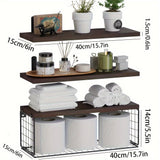 Juego de Estantes Flotantes de Pino Rústico con Portarrollos de Papel Higiénico - Organizador de Baño Montado en la Pared, Sin Tubos Metálicos Incluidos, Almacenamiento de Baño