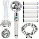 Conjunto de cabezal de ducha turbo de mano de alta presión con manguera de acero inoxidable de 59 pulgadas, 5 repuestos de filtro de algodón PP, flujo de agua ajustable con botón de parada, cabezal de ducha filtrado giratorio de 360 grados, accesorios de