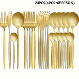 Juego de cubiertos de acero inoxidable dorado pulido, 16/24/32 piezas, en caja de regalo, incluye tenedor, cuchillo y cuchara, apto para lavavajillas, ideal para Navidad, Halloween, Pascua, 4 de julio y otras celebraciones