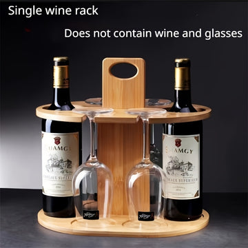 Elegante estante de bambú con gafas colgantes - Acabado pulido, diseño ahorrador de espacio para bar en casa, exhibición de bodega y decoración moderna de cocina, Decoración