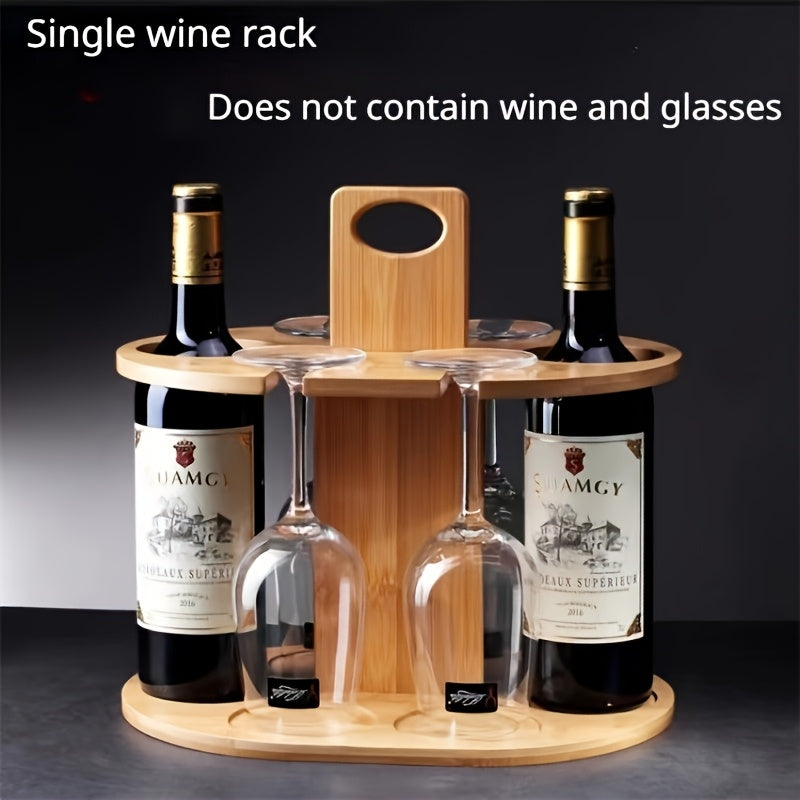 Elegante estante de bambú con gafas colgantes - Acabado pulido, diseño ahorrador de espacio para bar en casa, exhibición de bodega y decoración moderna de cocina, Decoración