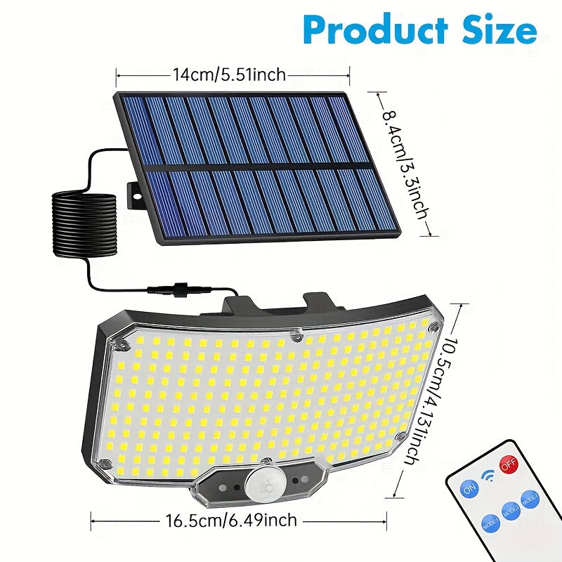 1pieza 234 LED Luz Solar con Cable Extendido, Fácil Instalación, 6500K Sensor de Movimiento Luz Solar Exterior Seguridad con 3 Modos para Patio Exterior Cerca Pasaje Divisor Diseño