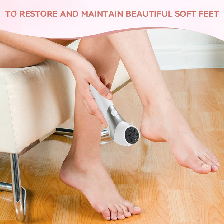 Lijadora eléctrica de pies recargable por USB - Apertura y cierre automáticos, cortes profundos para eliminación y suavizado ligero beige, herramienta de pedicura portátil con cabezales intercambiables (blanco y negro), regalo para el cuidado de los pies