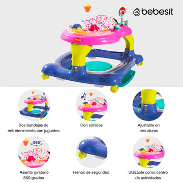 CAMINADOR MULTIACTIVIDAD 3EN1 7102 - ROSADO BEBESIT