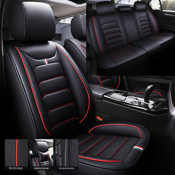 Protector de asiento de coche de temporada universal de 5 plazas, transpirable, con cojín de piel sintética, adecuado para el 99% de los modelos de 5 plazas, edición cómoda con compra individual de 2 almohadas.