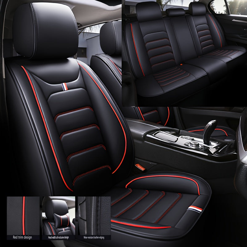Protector de asiento de coche de temporada universal de 5 plazas, transpirable, con cojín de piel sintética, adecuado para el 99% de los modelos de 5 plazas, edición cómoda con compra individual de 2 almohadas.