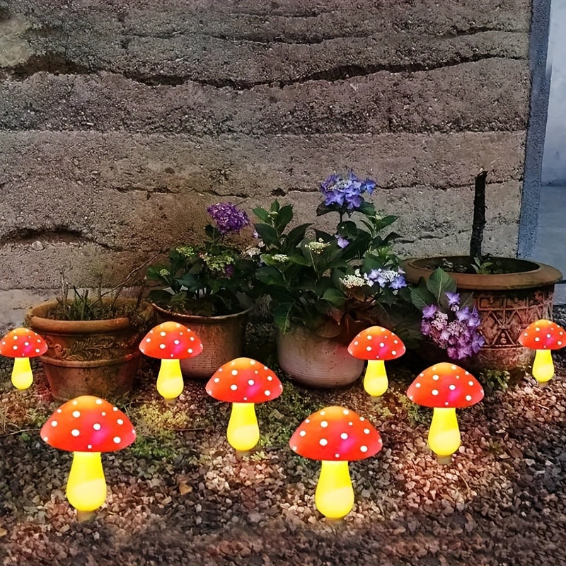 Luces solares de champiñones con puntos rojos y blancos - Decoración para jardín, luces solares para exteriores de plástico resistente con control de encendido/apagado, sin necesidad de pilas, ideales para patios, parques o jardines, diseño divertido, re