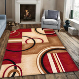 Alfombra cuadrada con diseño de círculos rojos elegante, suave de franela, resistente al desgaste, para decoración de dormitorio y sala