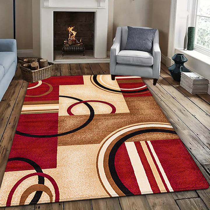 Alfombra cuadrada con diseño de círculos rojos elegante, suave de franela, resistente al desgaste, para decoración de dormitorio y sala