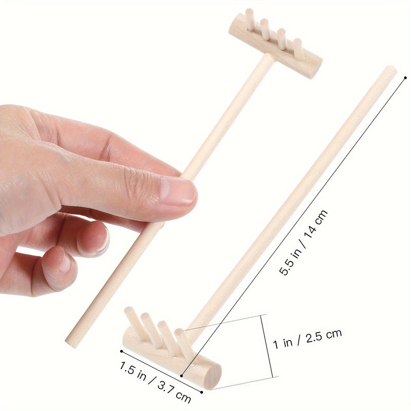 Juego de 7 Rastrillos Mini para Jardín Zen - Herramientas de Madera para Arte con Arena, Jardines de Rocas y Decoración del Hogar, Duraderos 13.97x3.81cm, Adecuados para Meditación y Paisajes en Miniatura, Accesorios para Jardínes Zen