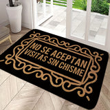 Tapete de bienvenida con diseño geométrico, antideslizante, lavable a máquina, de poliéster de secado rápido, con letras vintage en encaje negro, alfombra rectangular trenzada de pelo medio para entrada, baño o sala de estar, 1.2 cm de grosor, 580 g/m²