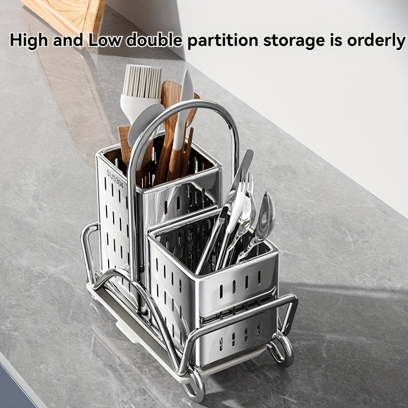 Soporte para vajilla de acero inoxidable 304, escurridor de cocina con base desmontable, organizador de cubiertos, cuchillos, tenedores y palillos, último producto del año 2025