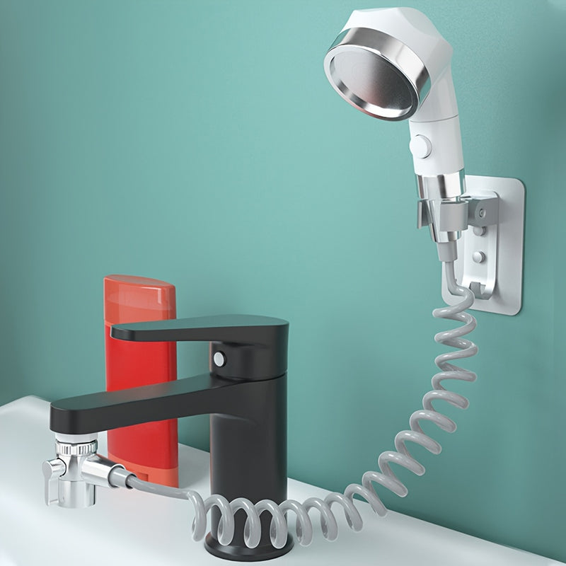 Rociador de Ducha Montado en Pared - Función Dual con Chorro Ajustable, Nebulización Fina para Salones de Peluquería y Hogar, Plástico Duradero e Acero Inoxidable, Blanco, Soporte para Rociador, Equipo para Barberías, Accesorio Moderno para Baño, Materia