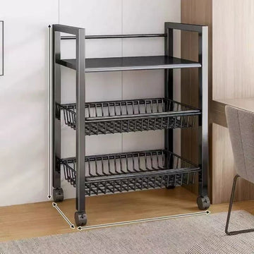 Carrito de Almacenamiento Metálico de 4 Niveles con Ruedas | Organizador de Cocina Multiusos para Frutas, Verduras y Utensilios | Acabado en Pintura Horneada Negra | Diseño Desmontable para Montaje Fácil | Construcción Metálica Resistente | Perfecto para