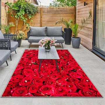 Estera floral de terciopelo de ciervo estrella - Lavable a máquina, respaldo antideslizante, estera suave y duradera de poliéster para patio, balcón o decoración de patio trasero, base crema con diseño de marco floral dorado lujoso, estera de gran área p