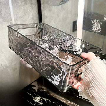 Caja de Almacenamiento de Maquillaje de Acrílico Transparente, Hermosa y de Alta Calidad para Escritorio, Ligera y Lujosa con Patrón de Glaciar, Se Puede Apilar y Guardar en el Escritorio