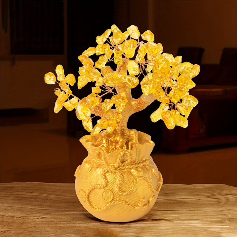 1pc Árbol de Dinero de Cristal Dorado Hecho a Mano en Maceta Intrincada - Decoración Atrayente de Prosperidad y Riqueza, No Necesita Energía, Independiente con Hojas Detalladas para Hogar y Oficina
