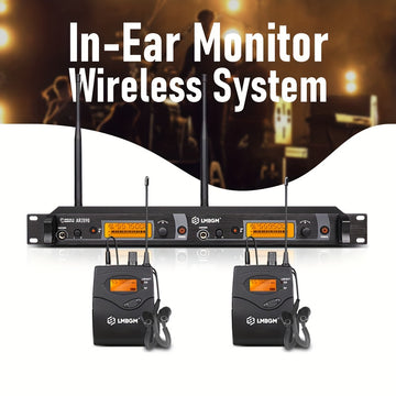 Sistema de Monitores Intraurales Inalámbricos UHF LMBGM AR2090 - Doble Canal, Control Táctil, Ideal para Músicos de Escenario y Estudio (Incluye 2 Cinturones y Transmisor), LMGBM