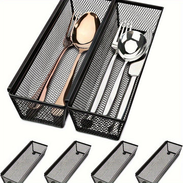 Organizador de Cajón de Cocina Expandible de 6 Piezas para Cubiertos y Cubertería - Metal Duradero, Diseño Ligero con Brazos Entrelazados para Almacenamiento Fácil (9.6x3x2 pulgadas)
