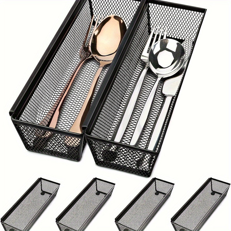 Organizador de Cajón de Cocina Expandible de 6 Piezas para Cubiertos y Cubertería - Metal Duradero, Diseño Ligero con Brazos Entrelazados para Almacenamiento Fácil (9.6x3x2 pulgadas)