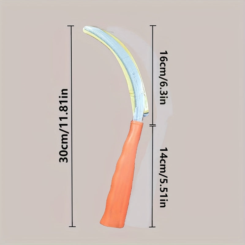 Un juego de dos tijeras de jardinería de acero de alta resistencia con cuchillas dentadas, con asas de plástico naranja y cuchillas de metal amarillo - Perfectas para el cuidado del césped al aire libre, la eliminación de malezas y el recorte.