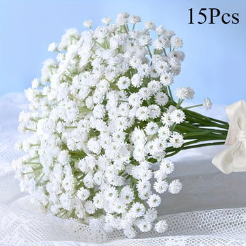 15 ramos de flores artificiales de gypsophila, 450 flores en total, tallos falsos de alta calidad con antioxidantes y textura realista, decoración para hogar, oficina, jardín, terraza, bodas y fiestas de compromiso, sin necesidad de electricidad o pilas