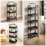 Carrito de Almacenamiento Rodante 3/4/5 Niveles - Organizador Multiusos de Plástico Resistente con Ruedas, Alta Capacidad y Diseño Estable para Dormitorio, Cocina, Camping, Armario, Despensa, Lavandería - Estante Versátil, Bandejas Amplias, Mango Telescó